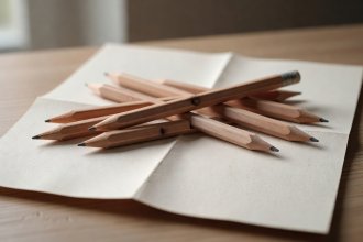 Close-up of wooden pencils resting on a folded paper planning card